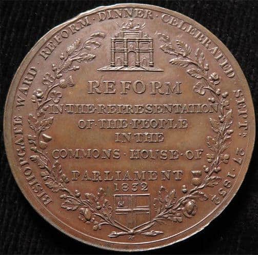 British Political Bronze Medal Reform Bill 1832 by D. Gibson