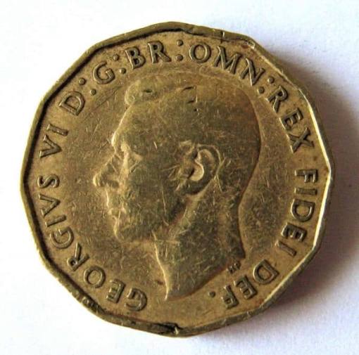 1949 Brass Threepence 3D George VI Scarce Date