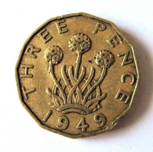 1949 Brass Threepence 3D George VI Scarce Date