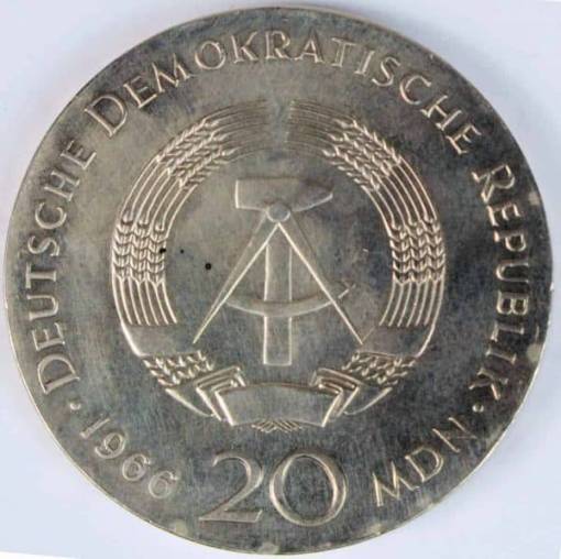 Germany - Democratic Republic 20 Mark 1966 Death of Leibniz KM#16.1