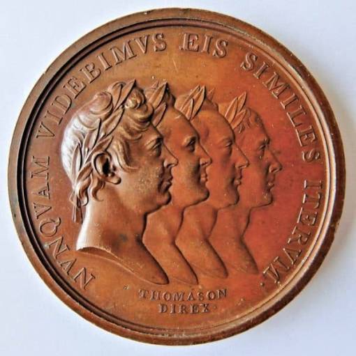 "Treaty of Paris" George Prince Regent, Alexander I, Francis II and Frederick William III Bronze Medal 1814