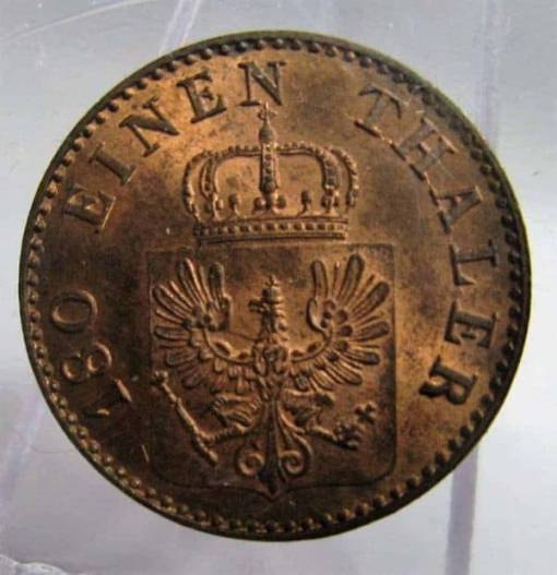 GERMAN STATES PRUSSIA 1853A 2 PFENNIG UNC LUSTRE