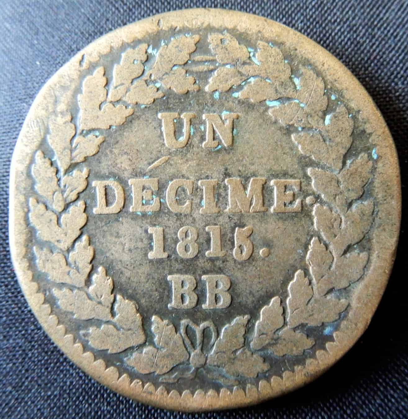 France Strasbourg Provincial Coinage Un Decime 1815 BB
