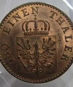 GERMAN STATES PRUSSIA 1858A 2 PFENNIG UNC LUSTRE