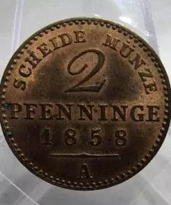 GERMAN STATES PRUSSIA 1858A 2 PFENNIG UNC LUSTRE