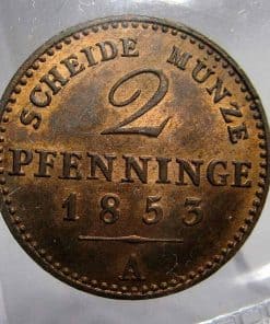 GERMAN STATES PRUSSIA 1853A 2 PFENNIG UNC LUSTRE