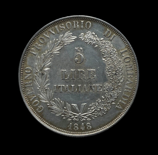 Italian States Lombardy-Venetia Revolutionary 5 Lira 1848M - Image 3