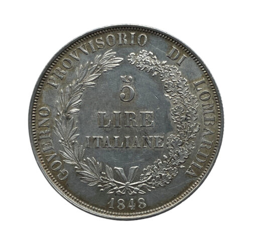 Italian States Lombardy-Venetia Revolutionary 5 Lira 1848M - Image 4