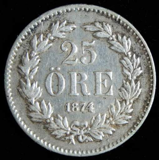 Sweden Twenty Five Ore 1874 ST