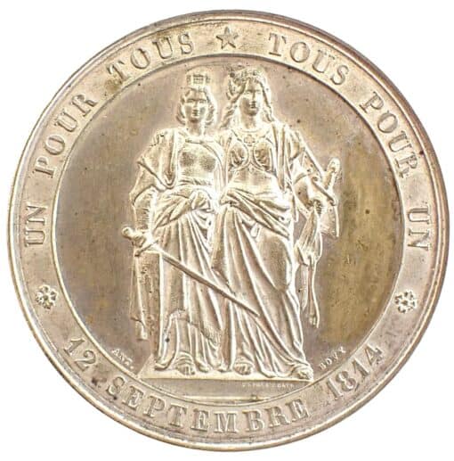 1864 Switzerland 50th Anniversary Geneva's Reunion with Switzerland 12 September 1864 Medal by Jean François Antoine Bovy - Image 2