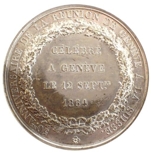 1864 Switzerland 50th Anniversary Geneva's Reunion with Switzerland 12 September 1864 Medal by Jean François Antoine Bovy - Image 4
