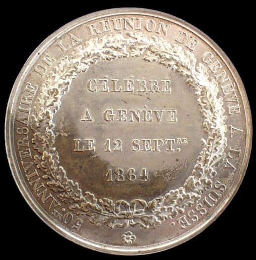 1864 Switzerland 50th Anniversary Geneva's Reunion with Switzerland 12 September 1864 Medal by Jean François Antoine Bovy - Image 3