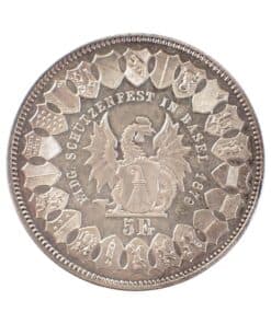Alternative view of Switzerland 5 Francs Basel Shooting Festival Thaler 1879