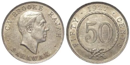Sarawak silver 50 Cents 1927H Scarce