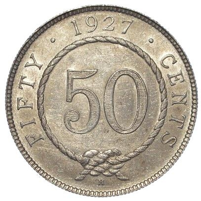 Sarawak silver 50 Cents 1927H Scarce