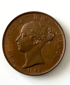 Victoria Halfpenny 1841 'DFI' for DEI and Un-looped 'R' in Victoria         - Copper Large Type - Very rare Variety Combination!