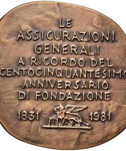 Alternative view of Italy 150th Anniversary of the foundation of Assicurazioni Generali Bronze Medal, Emilio Greco 1981 in Original Fitted Box 56mm