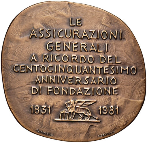 Italy 150th Anniversary of the foundation of Assicurazioni Generali Bronze Medal, Emilio Greco 1981 in Original Fitted Box 56mm - Image 2