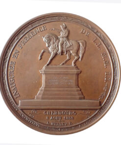 France Second Empire Napoleon III (1852-1870) Bronze Medal, Inauguration of the statue of Napoleon I in Cherbourg, by Albert Barre and L. Merley 1858, Paris - Contemporary Fitted Clamshell