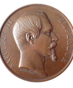 Alternative view of France Second Empire Napoleon III (1852-1870) Bronze Medal, Inauguration of the statue of Napoleon I in Cherbourg, by Albert Barre and L. Merley 1858, Paris - Contemporary Fitted Clamshell