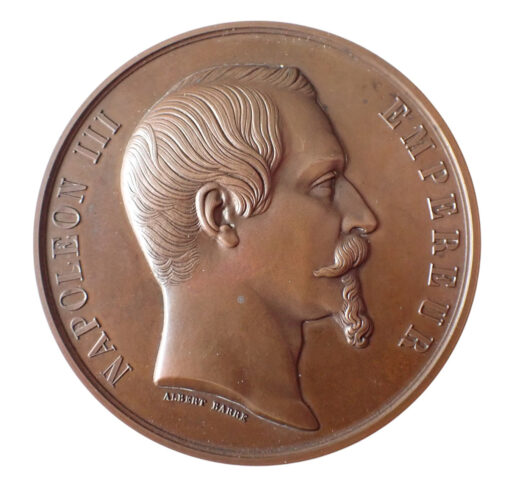 France Second Empire Napoleon III (1852-1870) Bronze Medal, Inauguration of the statue of Napoleon I in Cherbourg, by Albert Barre and L. Merley 1858, Paris - Contemporary Fitted Clamshell - Image 2