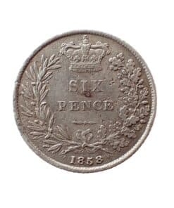 Alternative view of Victoria Sixpence 1858 1st portrait; 1st type