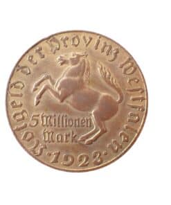 Alternative view of German Westfalen 5 millions Mark, Freiherr vom Stein - Prussian province of Westphalia