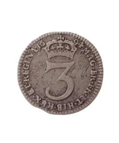 Alternative view of William and Mary Maundy Threepence 1694 2nd busts (Λ)