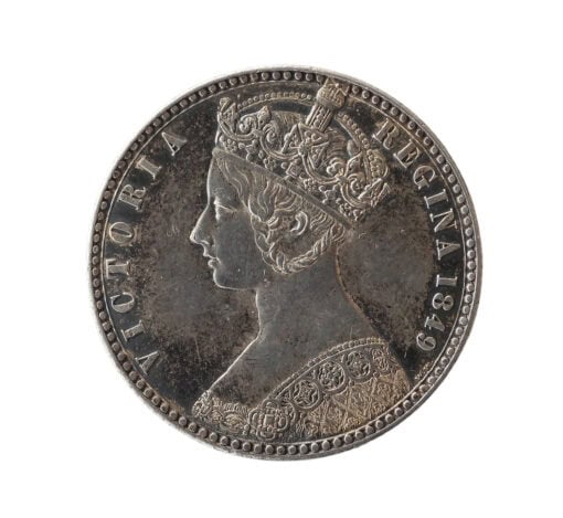 Victoria Florin 1849 1st Portrait ‘Godless’ Type – Medal Alignment