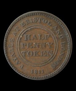 Bristol And London 1811 Patent Sheathing Nail Manufactory Half Penny Token - Image 3