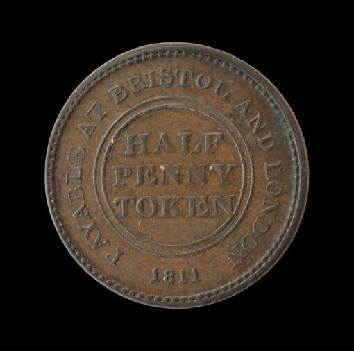 Bristol And London 1811 Patent Sheathing Nail Manufactory Half Penny Token - Image 3