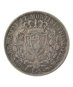Alternative view of Kingdom of Piedmont-Sardinia (Italian States) Carlo Felice Silver 5 Lire 1827 L (Turin)