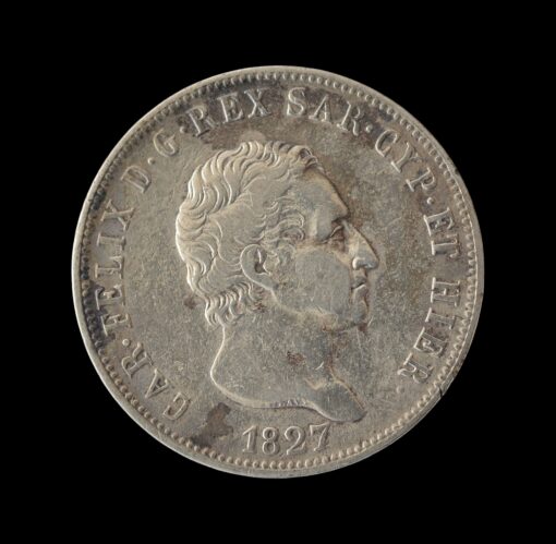 Kingdom of Piedmont-Sardinia (Italian States) Carlo Felice Silver 5 Lire 1827 L (Turin) - Image 3