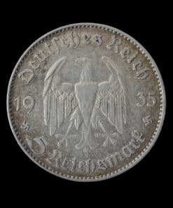 German 5 Reichsmark Potsdam Garrison Church 1935 J (Hamburg)