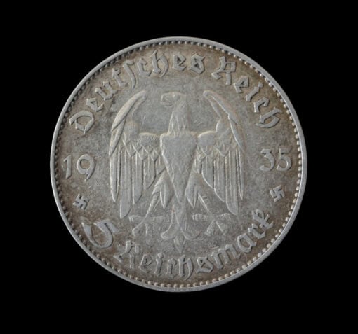 German 5 Reichsmark Potsdam Garrison Church 1935 J (Hamburg)