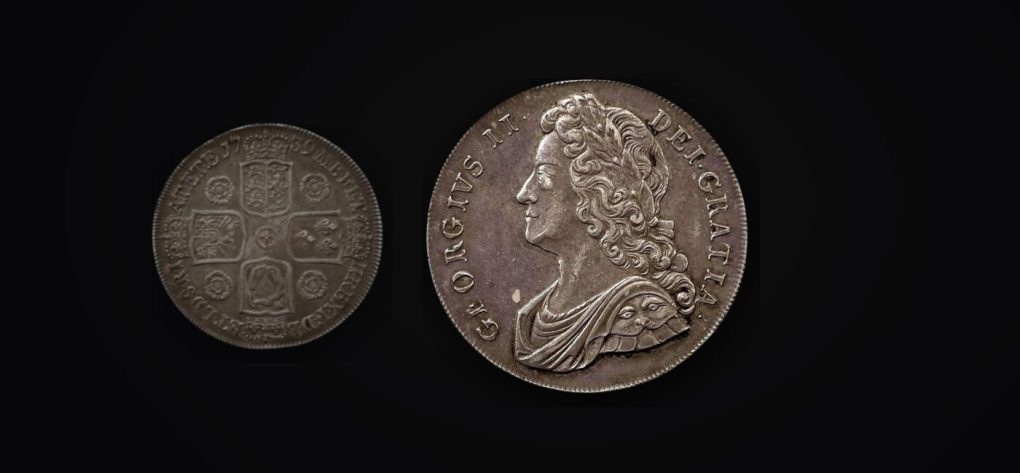 George II silver Crown of 1739, obverse and reverse - B and G Coins